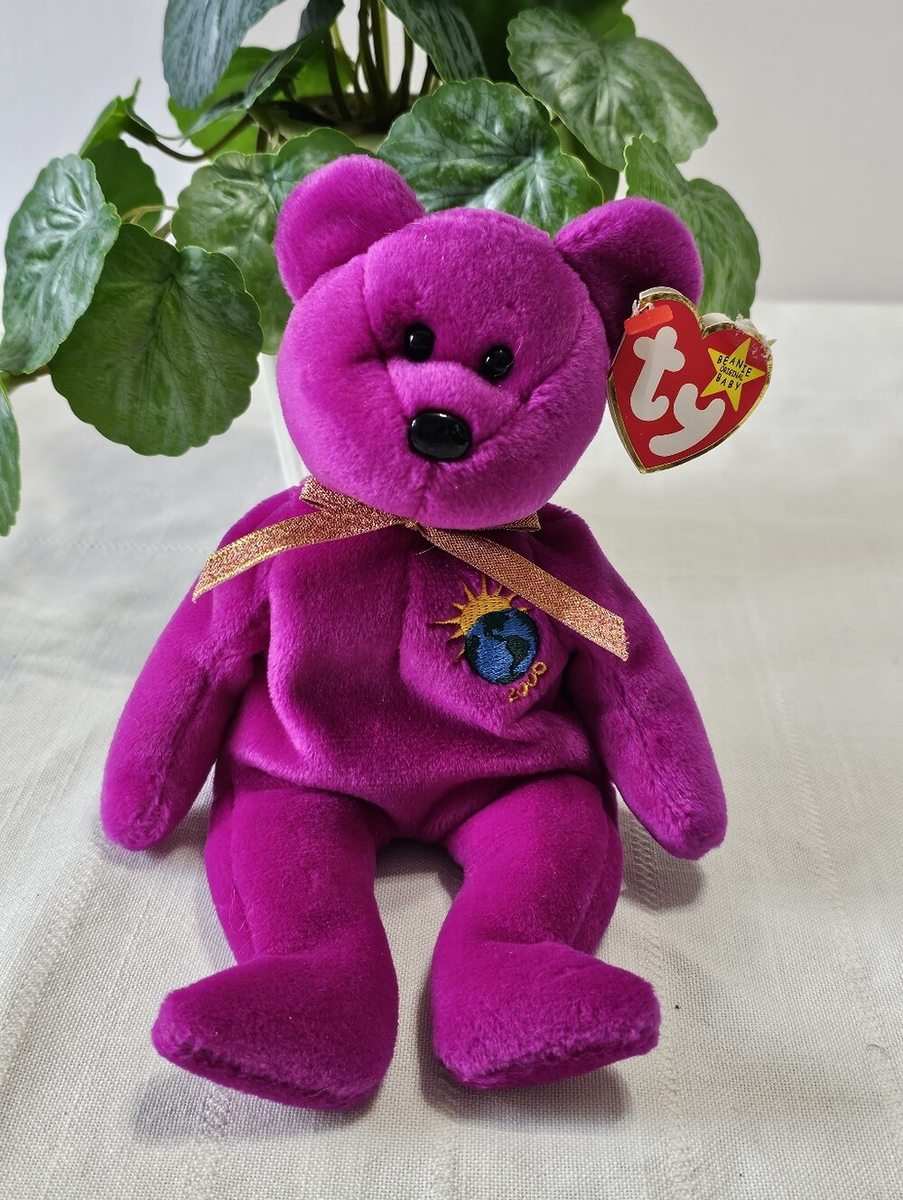 Vintage Ty Millennium Bear Beanie Baby 2000 Purple Fuchsia with Tag